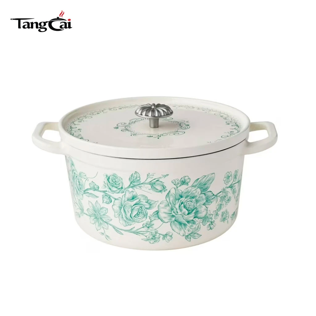 Tendances 2026&nbsp;2026&nbsp;Verrette florale Vintage Floral&nbsp;5&nbsp;QT Cocotte antiadh&eacute;sive en fonte &eacute;maill&eacute;e avec couvercle pour marques et marques priv&eacute;es