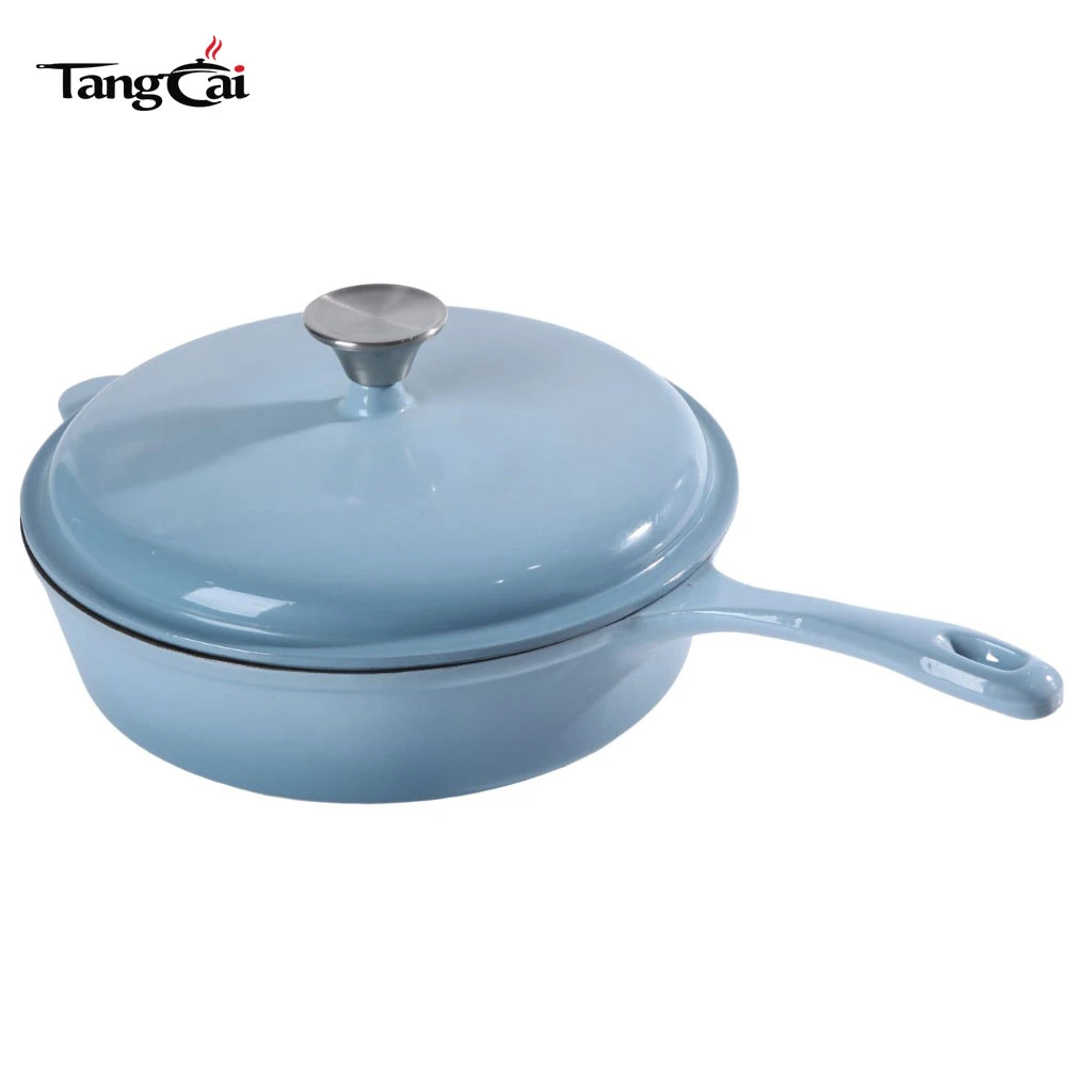 Grande marmite en fonte &eacute;maill&eacute;e bleu ciel de 5,5&nbsp;QT personnalis&eacute;e - Casserole profonde polyvalente avec manche long