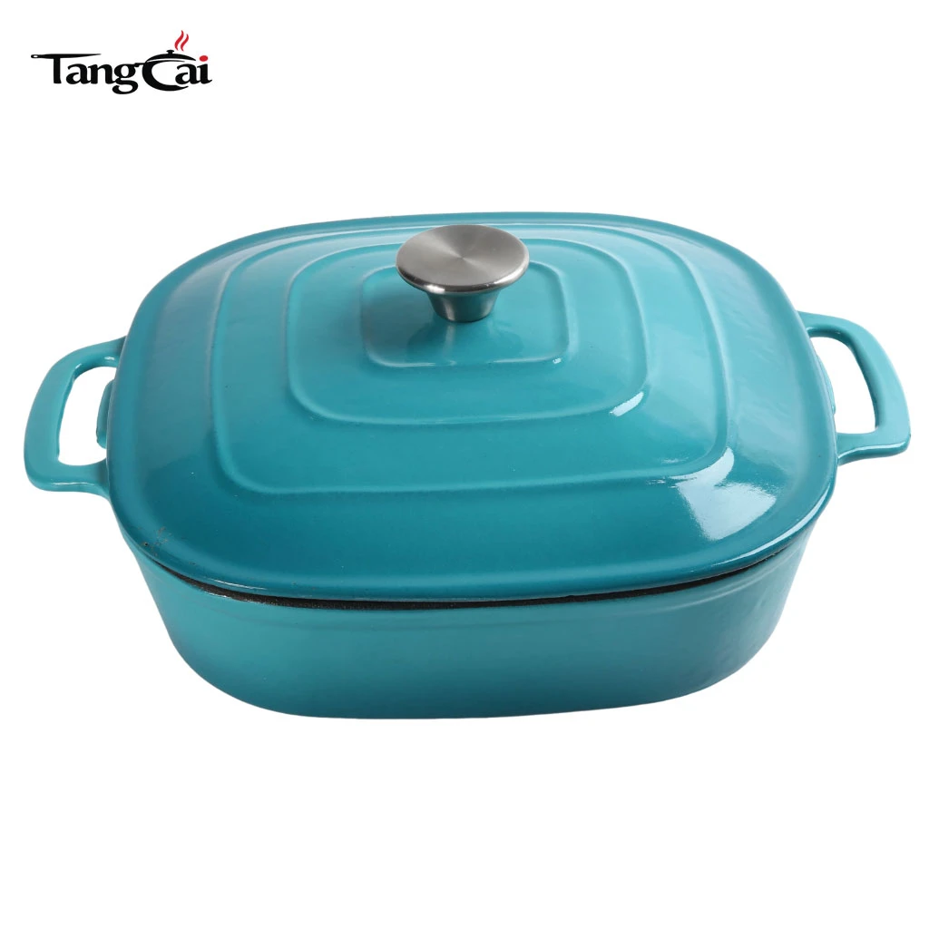 Fabricant d'ustensiles de cuisine OEM Four hollandais en fonte &eacute;maill&eacute;e de forme carr&eacute;e personnalis&eacute;e avec Couvercle pour la cuisson, le braisage, le rago&ucirc;t et le r&ocirc;tissage