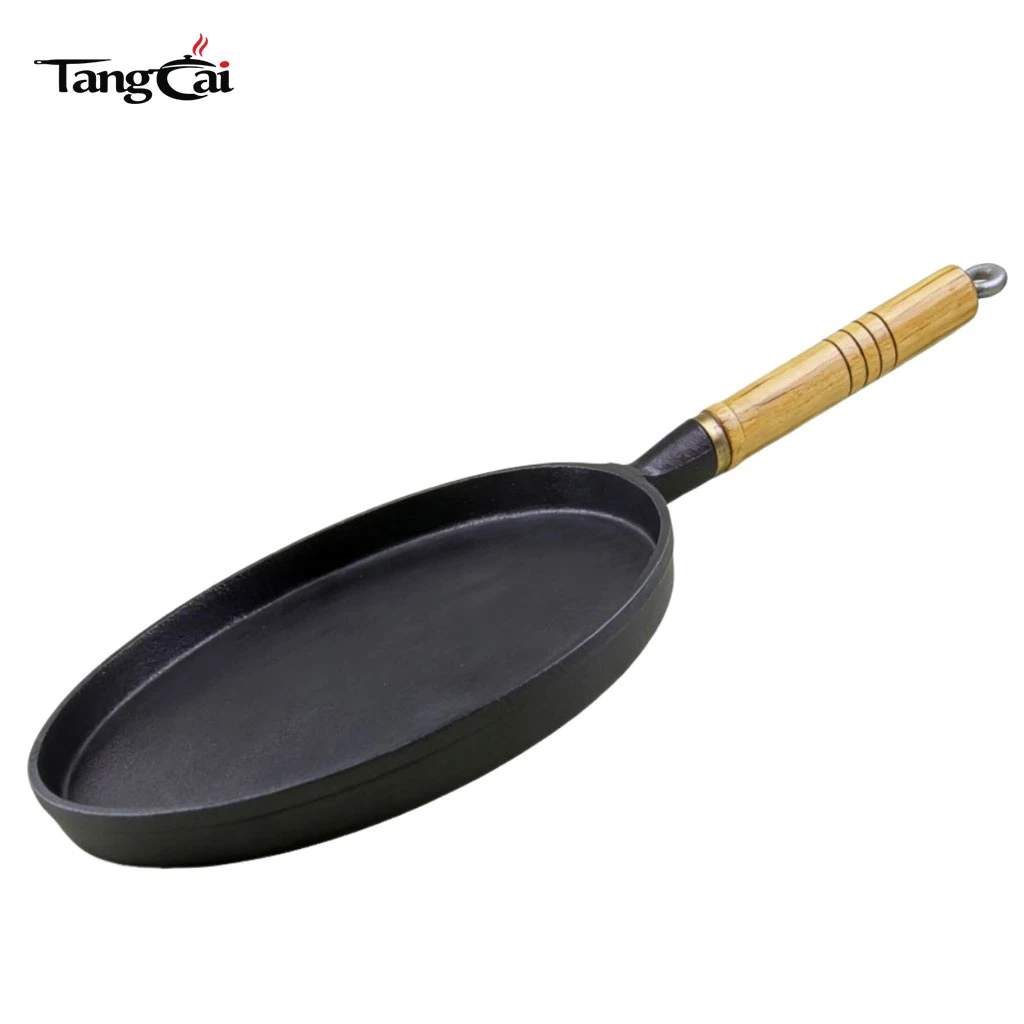 Po&ecirc;le &agrave; frire en fonte Plaque plate antiadh&eacute;sive de 10&nbsp;pouces pour cr&ecirc;pes avec manche en bois