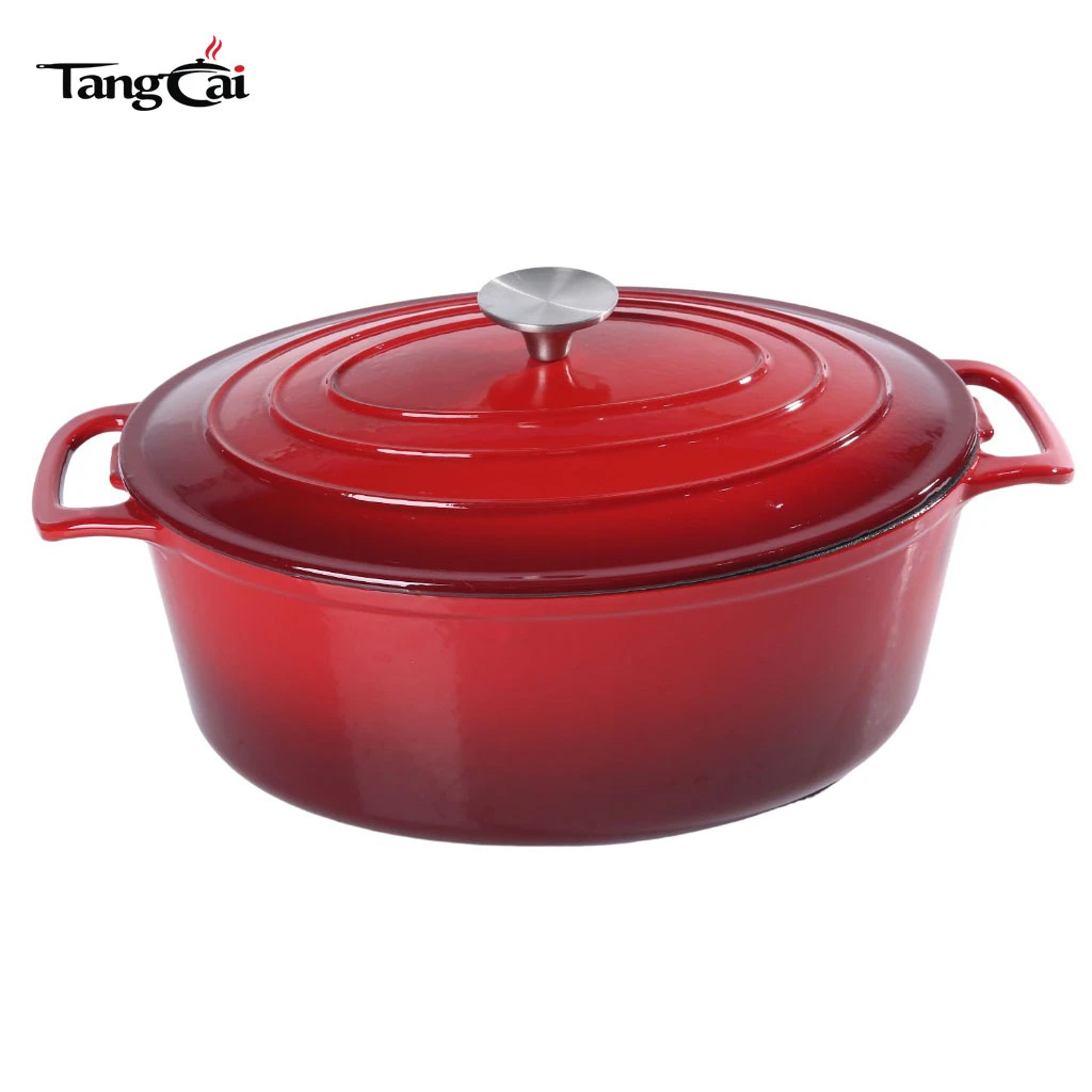 Grande batterie de cuisine tout-en-un ovale 6,5&nbsp;QT en fonte &eacute;maill&eacute;e, marmite familiale