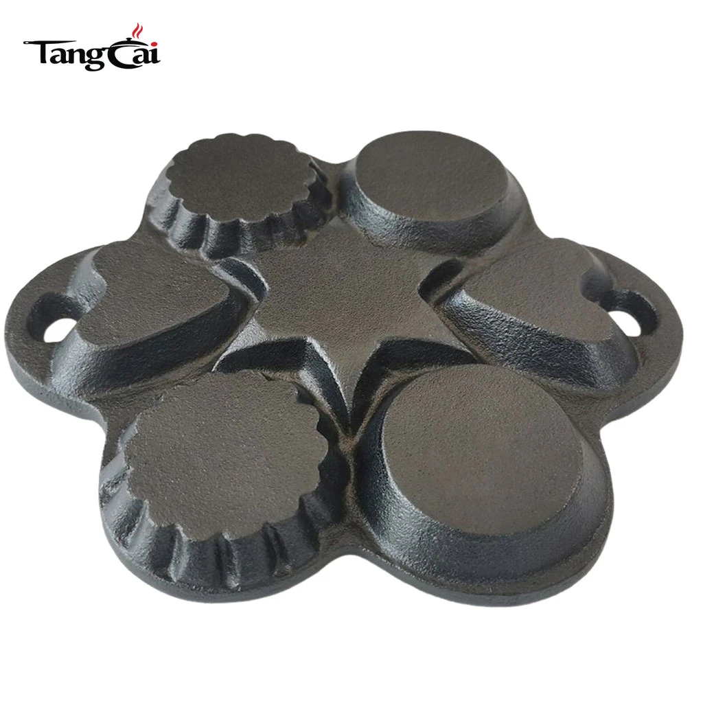 Personnalis&eacute; Moule de cuisson multiforme en fonte, moule pr&eacute;-assaisonn&eacute; de 6 tasses avec &eacute;toile, c&oelig;ur et puits ronds pour muffins, biscuits et cr&ecirc;pes