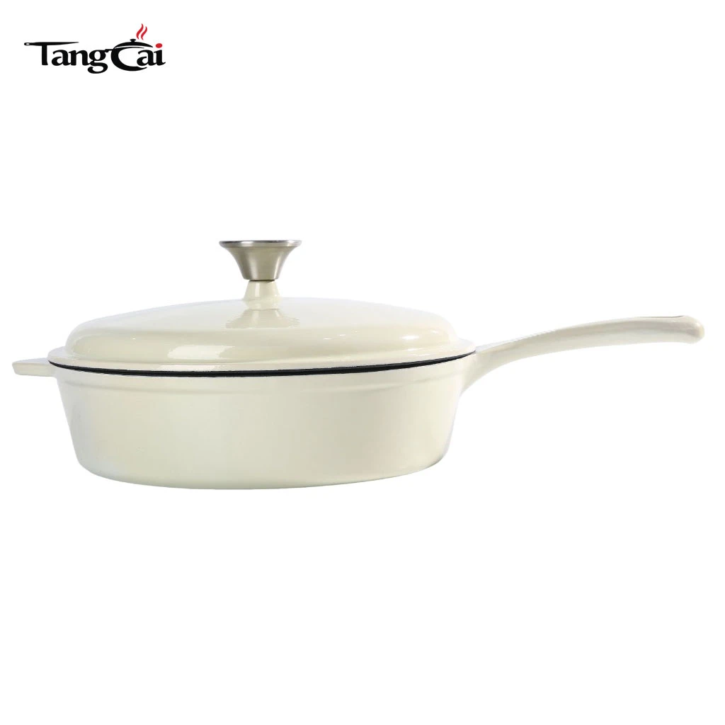 Casserole en fonte &eacute;maill&eacute;e blanc cr&egrave;me OEM | Grande po&ecirc;le &agrave; frire polyvalente