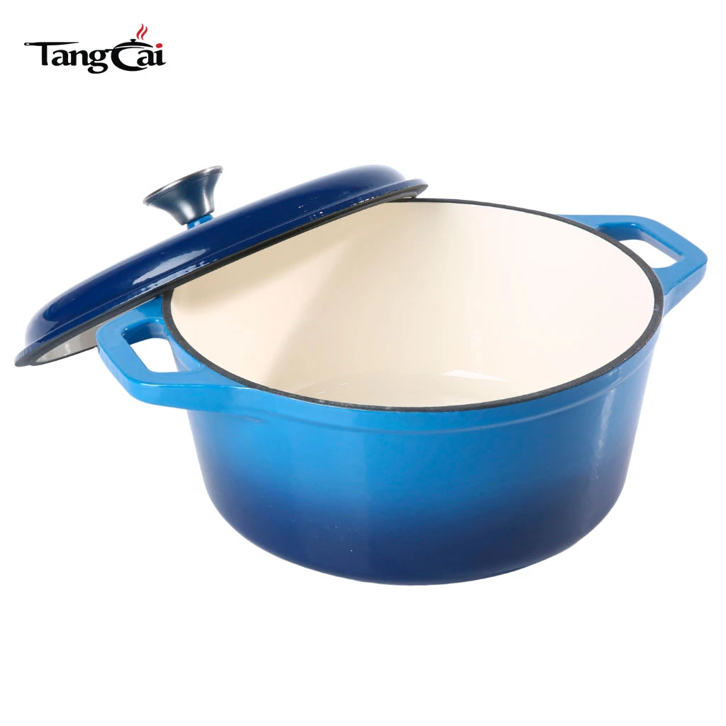 Four hollandaise en fonte &eacute;maill&eacute;e bleue de 6&nbsp;litres, cocotte robuste et braisi&egrave;re avec couvercle