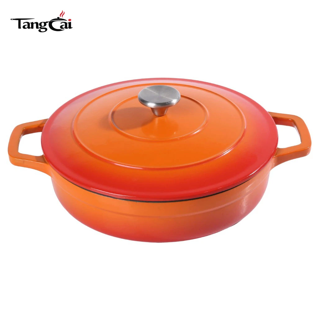 Brassi&egrave;re moderne en fonte &eacute;maill&eacute;e de 5&nbsp;litres, hollandaise peu profonde Four avec couvercle, cocotte &agrave; fruits de mer &agrave; corps large
