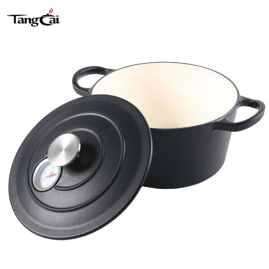 2026&nbsp;Nouveau design d'ustensiles de cuisine en fonte rev&ecirc;tue d'&eacute;mail avec thermom&egrave;tre pour la cuisine domestique, rago&ucirc;t quotidien et friture