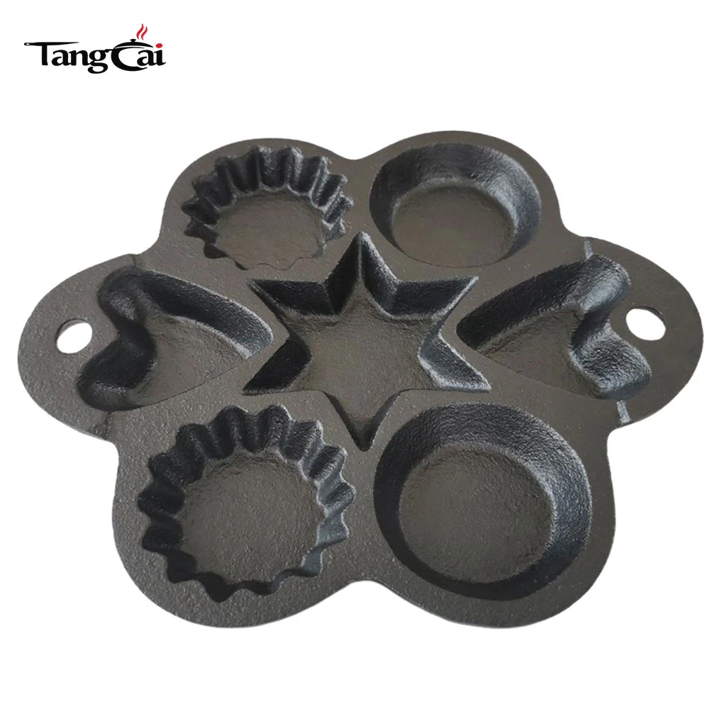 Personnalis&eacute; Moule de cuisson multiforme en fonte, moule pr&eacute;-assaisonn&eacute; de 6 tasses avec &eacute;toile, c&oelig;ur et puits ronds pour muffins, biscuits et cr&ecirc;pes