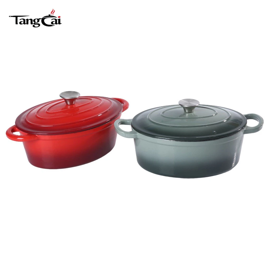 Four hollandaise en fonte &eacute;maill&eacute;e ovale de grande capacit&eacute; de 6,5 QT, marmite robuste de grande taille pour la cuisine familiale
