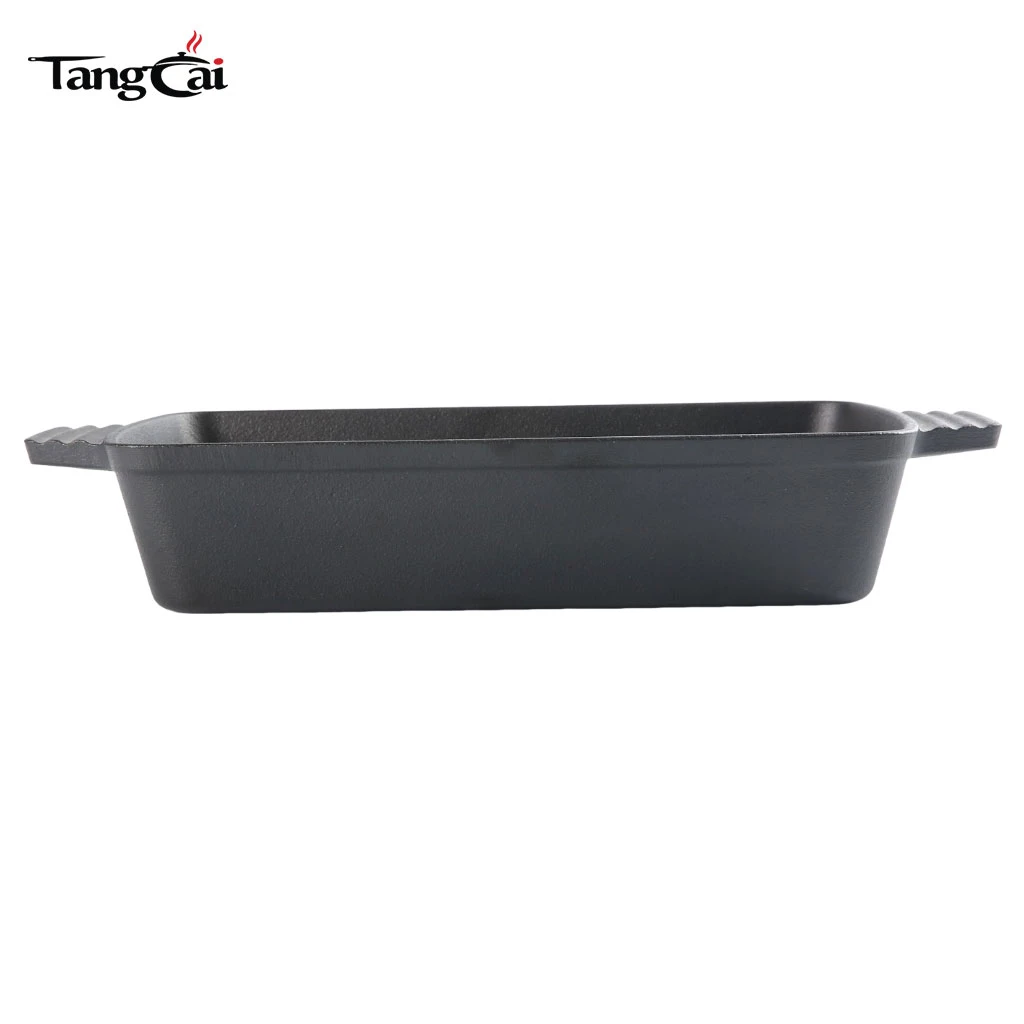 R&ocirc;tissoire en fonte pr&eacute;-assaisonn&eacute;e, plat de cuisson profond rectangulaire pour Casserole, focaccia, lasagne