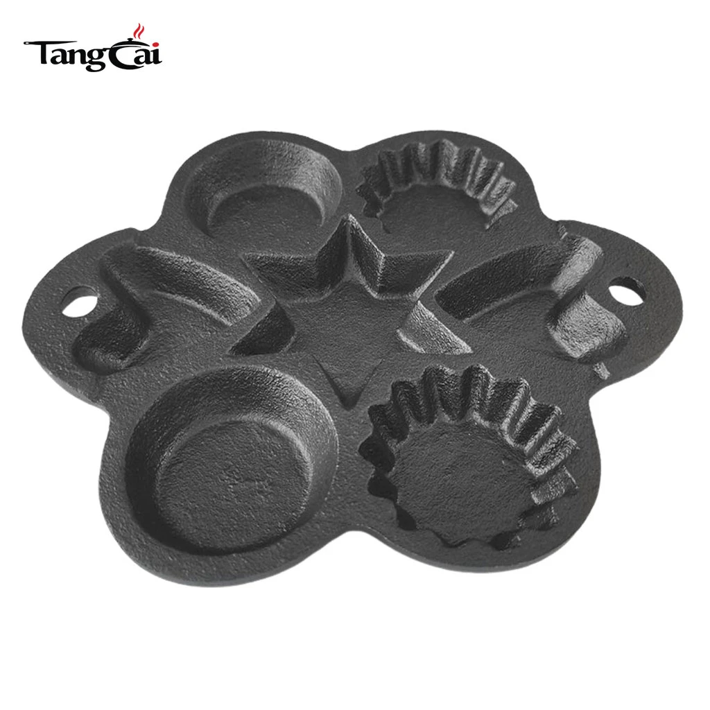 Personnalis&eacute; Moule de cuisson multiforme en fonte, moule pr&eacute;-assaisonn&eacute; de 6 tasses avec &eacute;toile, c&oelig;ur et puits ronds pour muffins, biscuits et cr&ecirc;pes
