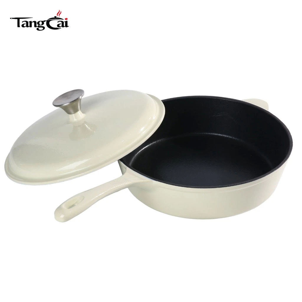 Casserole en fonte &eacute;maill&eacute;e blanc cr&egrave;me OEM | Grande po&ecirc;le &agrave; frire polyvalente