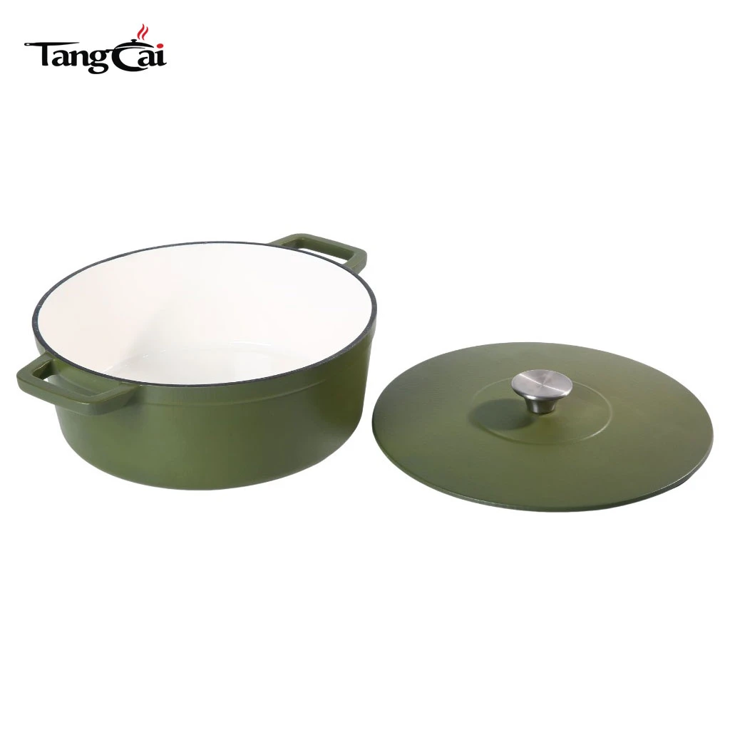 Four hollandaise en fonte &eacute;maill&eacute;e vert fonc&eacute; mat personnalis&eacute; de 6,5&nbsp;QT avec couvercle plat