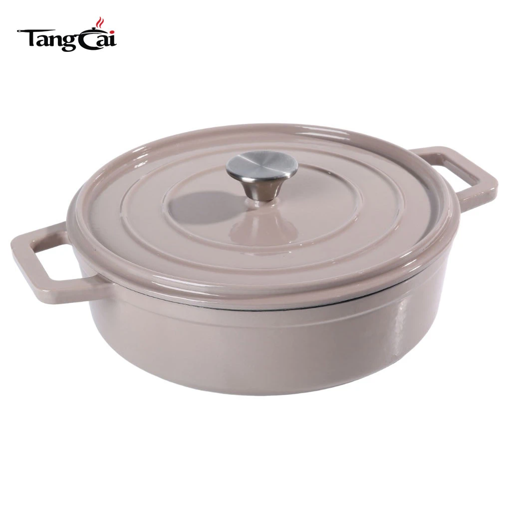 Vente en gros de petite cocotte en fonte &eacute;maill&eacute;e, mini Casserole de fruits de mer avec couvercle plat