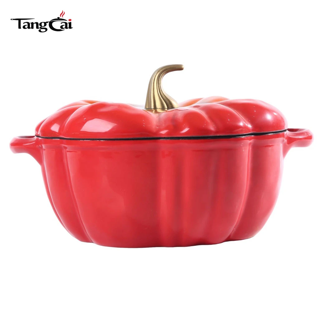 Four hollandaise en fonte &eacute;maill&eacute;e en forme de citrouille rouge d&eacute;grad&eacute; avec int&eacute;rieur noir mat Rev&ecirc;tement