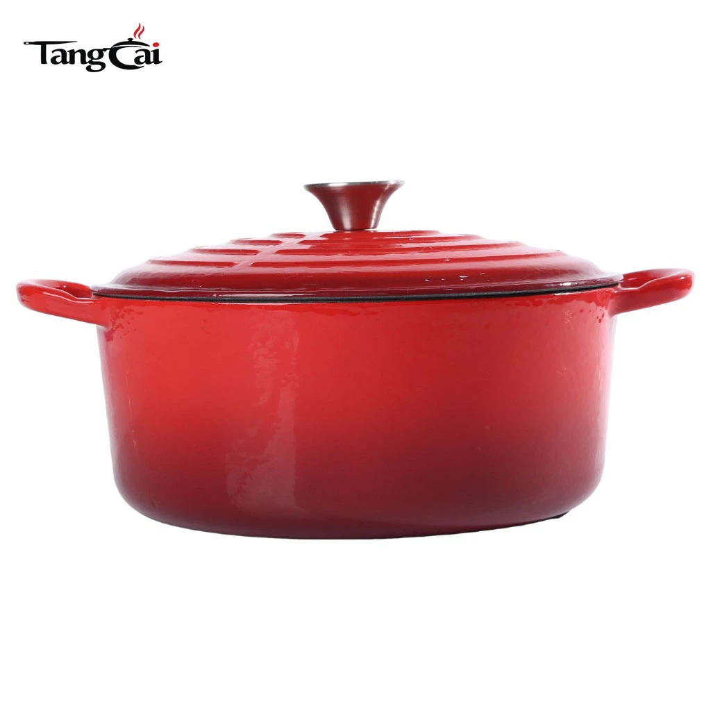 Four hollandais rond signature en fonte &eacute;maill&eacute;e rouge d&eacute;grad&eacute; de style Le Creuset personnalis&eacute; de 5,5 QT
