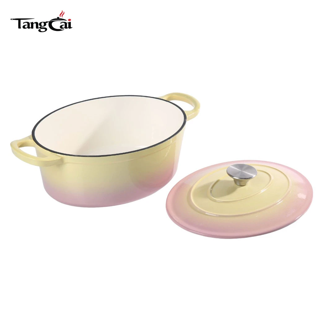 Ustensile de cuisine tout-en-un, faitout ovale en fonte &eacute;maill&eacute;e de 6,5 QT&nbsp;-&nbsp;grande marmite ovale avec couvercle pour la cuisine et la restauration &agrave; domicile