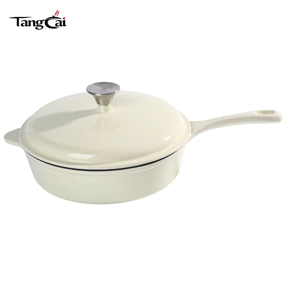 Casserole en fonte &eacute;maill&eacute;e blanc cr&egrave;me OEM | Grande po&ecirc;le &agrave; frire polyvalente
