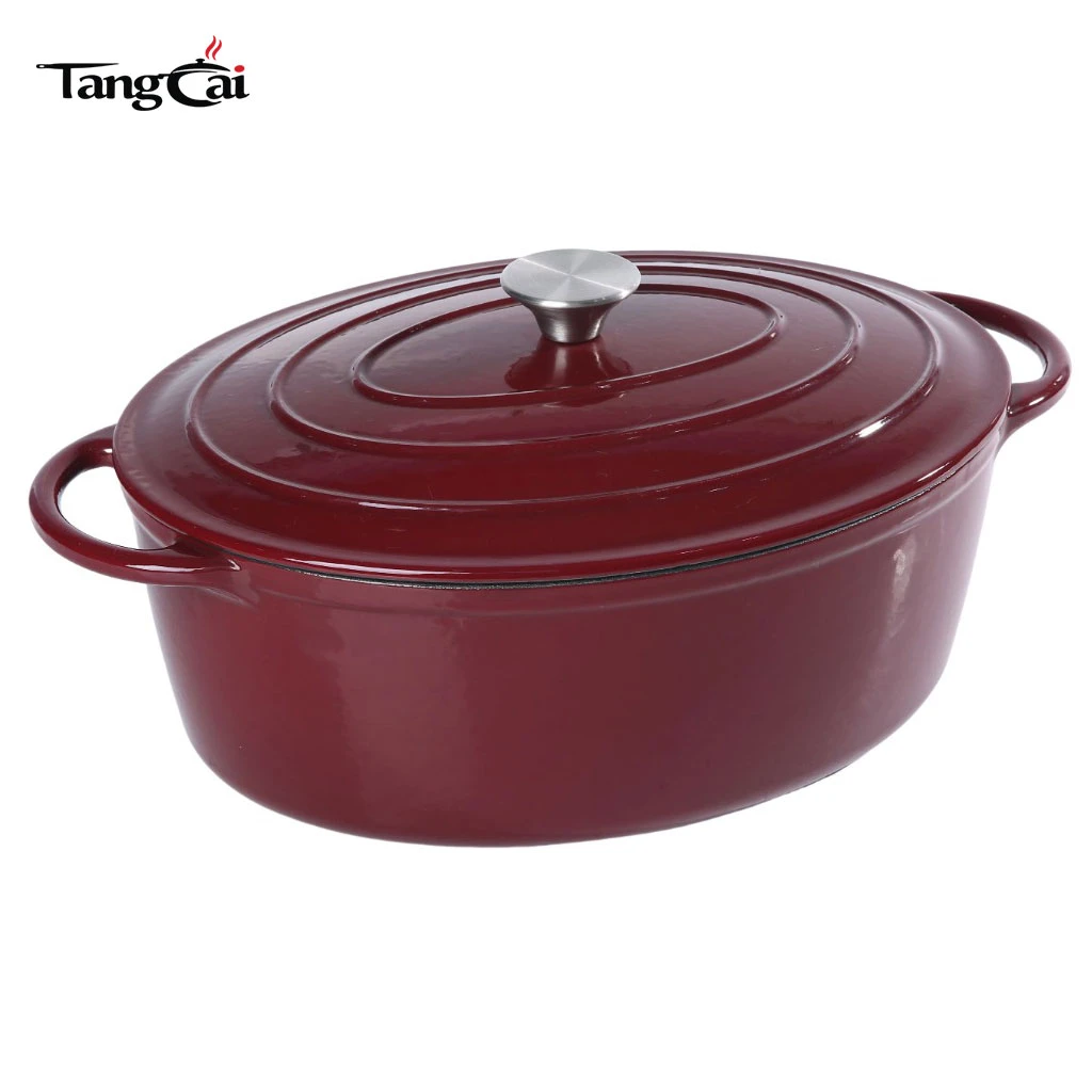 Grand faitout ovale en fonte &eacute;maill&eacute;e de 7&nbsp;litres, cocotte familiale avec poign&eacute;es incurv&eacute;es, ustensiles de cuisine multi-usages utilisables sur toutes les cuisini&egrave;res