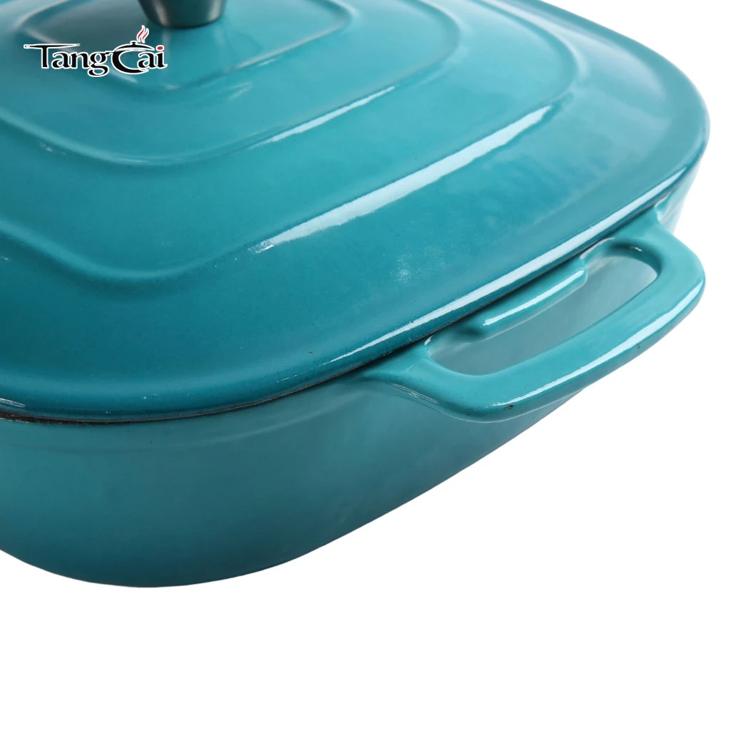 Fabricant d'ustensiles de cuisine OEM Four hollandais en fonte &eacute;maill&eacute;e de forme carr&eacute;e personnalis&eacute;e avec Couvercle pour la cuisson, le braisage, le rago&ucirc;t et le r&ocirc;tissage