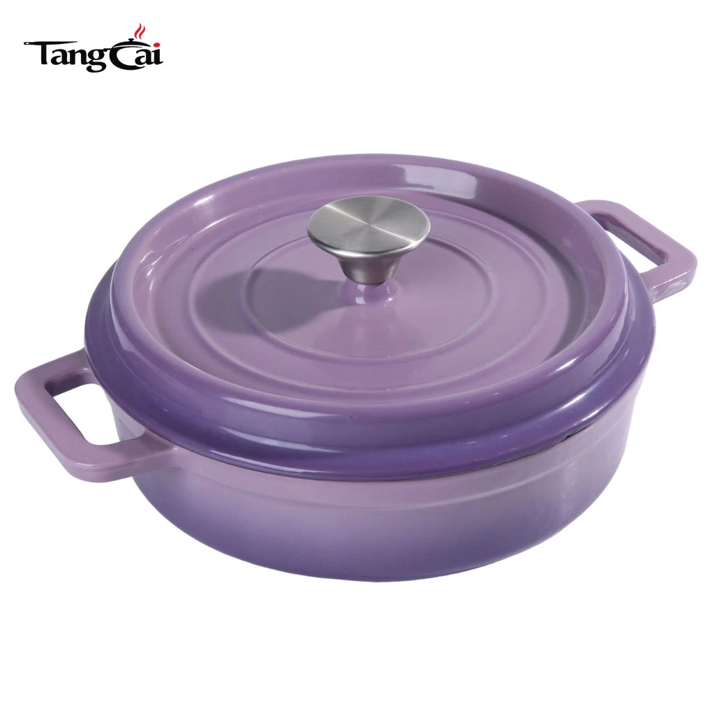 Mini cocotte en fonte &eacute;maill&eacute;e peu profonde violette de 3,5 QT, petite cocotte individuelle Marmite, batterie de cuisine pour fruits de mer en portion individuelle