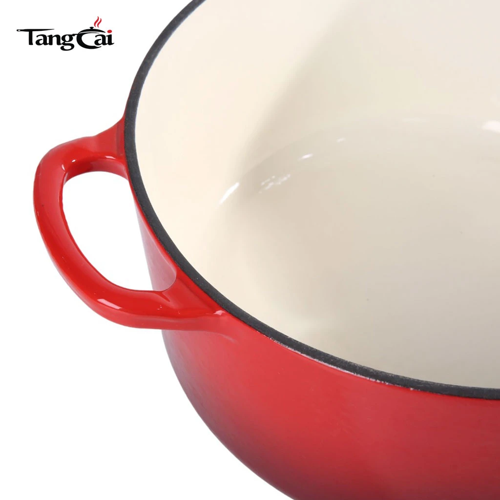 Four hollandais rond signature en fonte &eacute;maill&eacute;e rouge d&eacute;grad&eacute; de style Le Creuset personnalis&eacute; de 5,5 QT