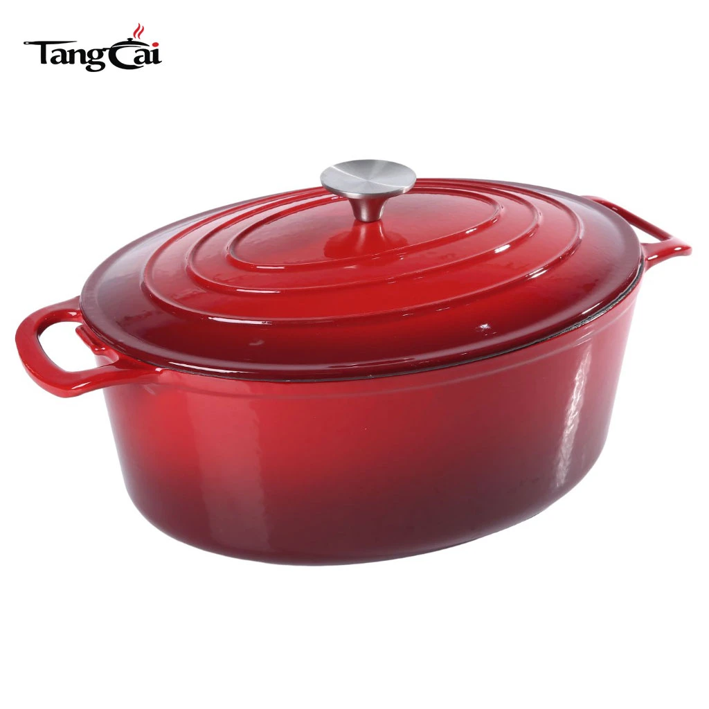 Grande batterie de cuisine tout-en-un ovale 6,5&nbsp;QT en fonte &eacute;maill&eacute;e, marmite familiale