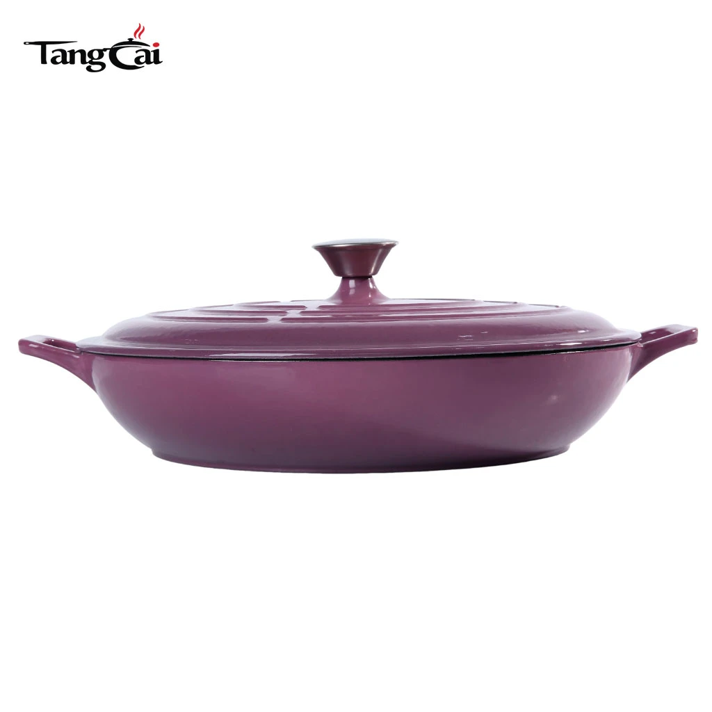 Four hollandaise peu profonde en fonte &eacute;maill&eacute;e violet raisin, cocotte polyvalente pour fruits de mer de 3,8&nbsp;QT