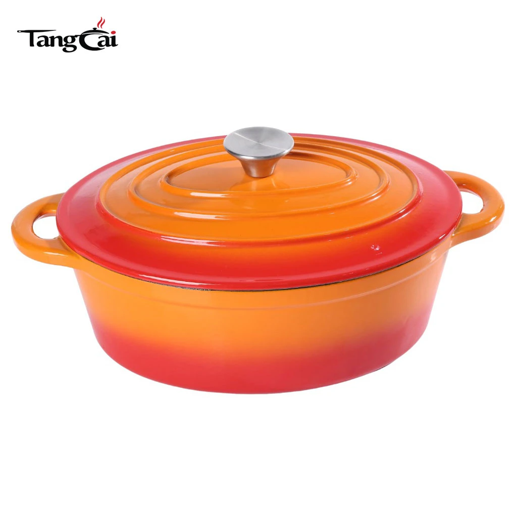 Grand faitout en fonte &eacute;maill&eacute;e ovale orange de 7&nbsp;litres de style classique, cocotte de taille familiale