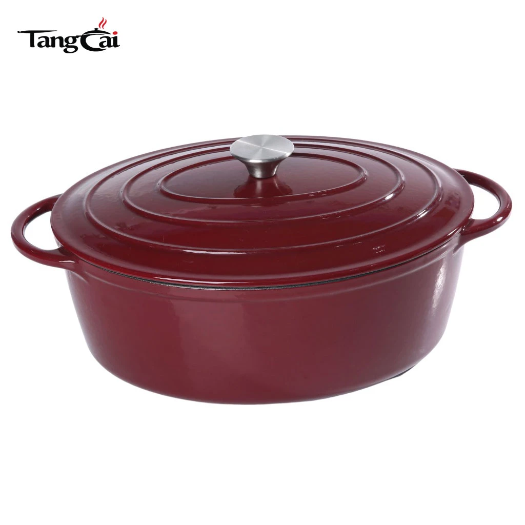 Grand faitout ovale en fonte &eacute;maill&eacute;e de 7&nbsp;litres, cocotte familiale avec poign&eacute;es incurv&eacute;es, ustensiles de cuisine multi-usages utilisables sur toutes les cuisini&egrave;res