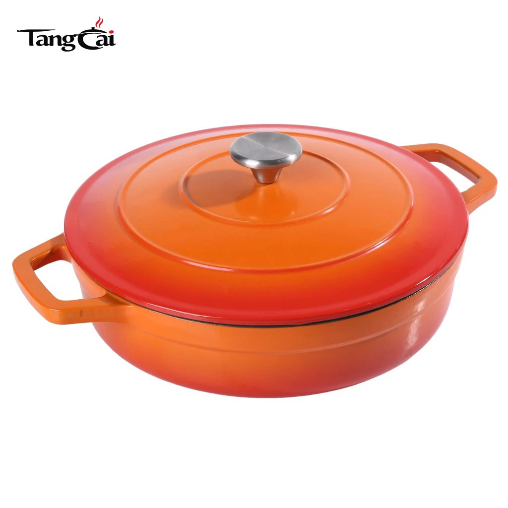 Brassi&egrave;re moderne en fonte &eacute;maill&eacute;e de 5&nbsp;litres, hollandaise peu profonde Four avec couvercle, cocotte &agrave; fruits de mer &agrave; corps large