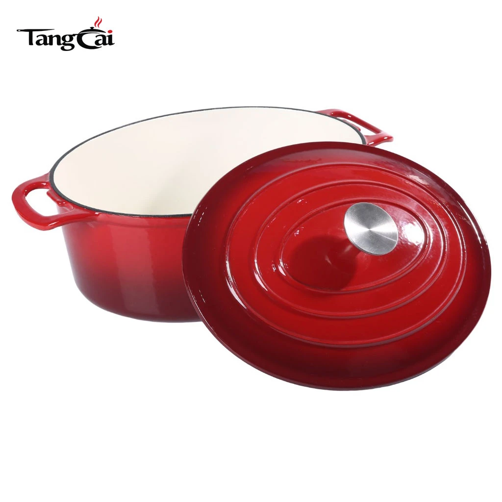 Grande batterie de cuisine tout-en-un ovale 6,5&nbsp;QT en fonte &eacute;maill&eacute;e, marmite familiale