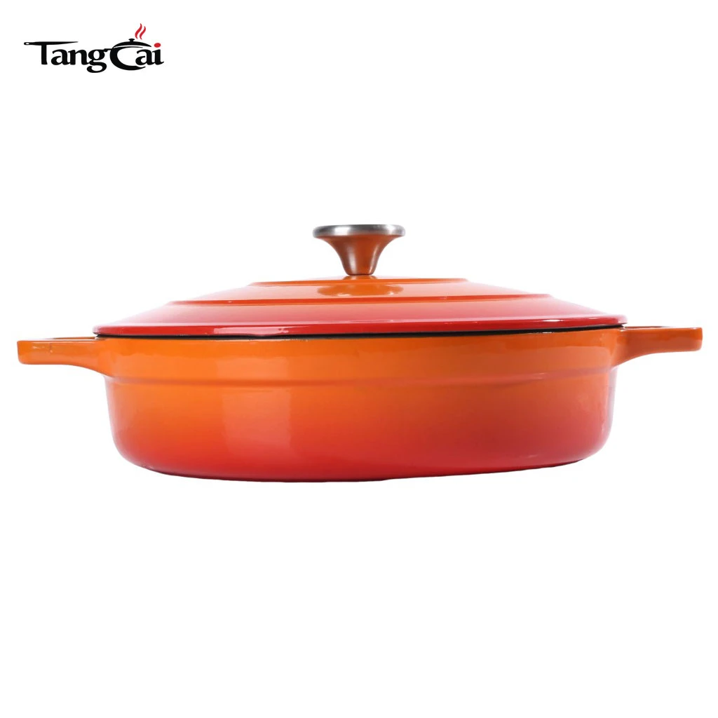 Brassi&egrave;re moderne en fonte &eacute;maill&eacute;e de 5&nbsp;litres, hollandaise peu profonde Four avec couvercle, cocotte &agrave; fruits de mer &agrave; corps large