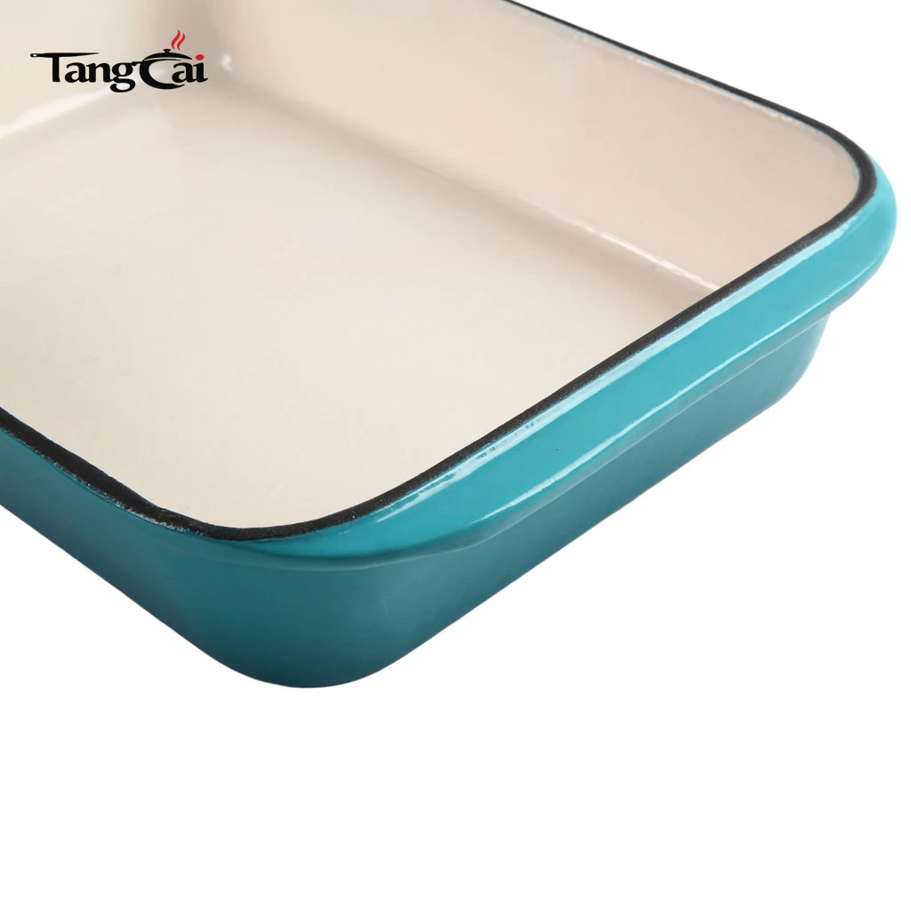 R&ocirc;tissoire en fonte &eacute;maill&eacute;e couleur sarcelle personnalis&eacute;e - Cocotte rectangulaire pour fruits de mer