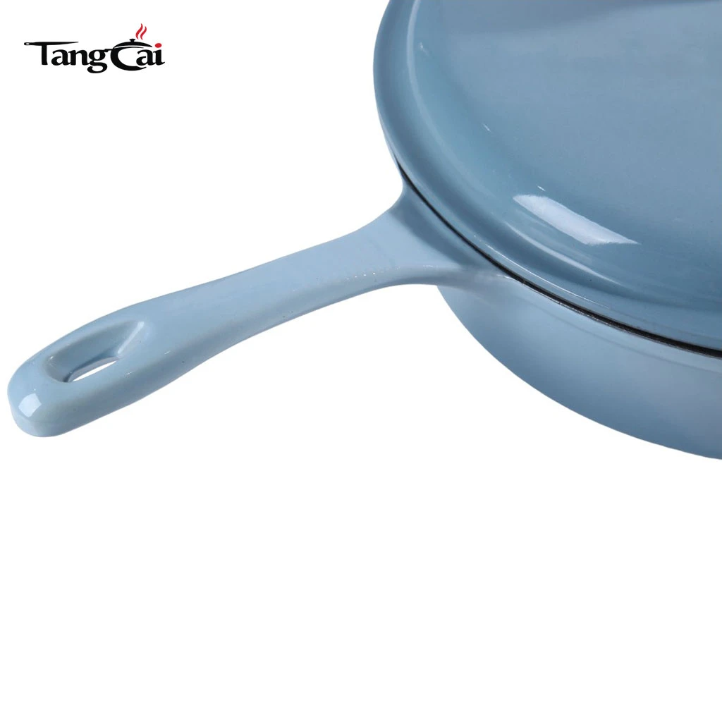 Grande marmite en fonte &eacute;maill&eacute;e bleu ciel de 5,5&nbsp;QT personnalis&eacute;e - Casserole profonde polyvalente avec manche long
