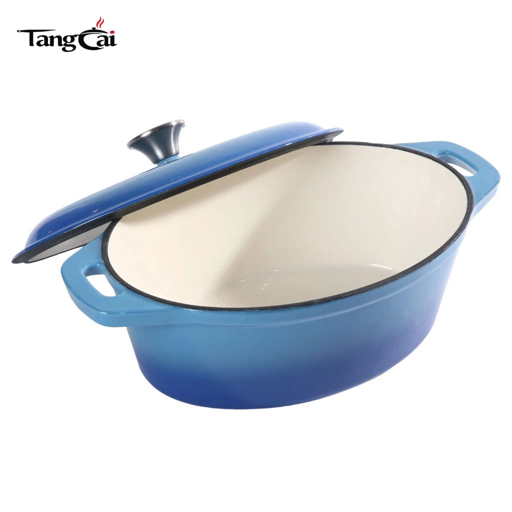 Four hollandais en fonte &eacute;maill&eacute;e de grande capacit&eacute; de forme ovale avec couvercle, cocotte de grande taille pour mijoter lentement
