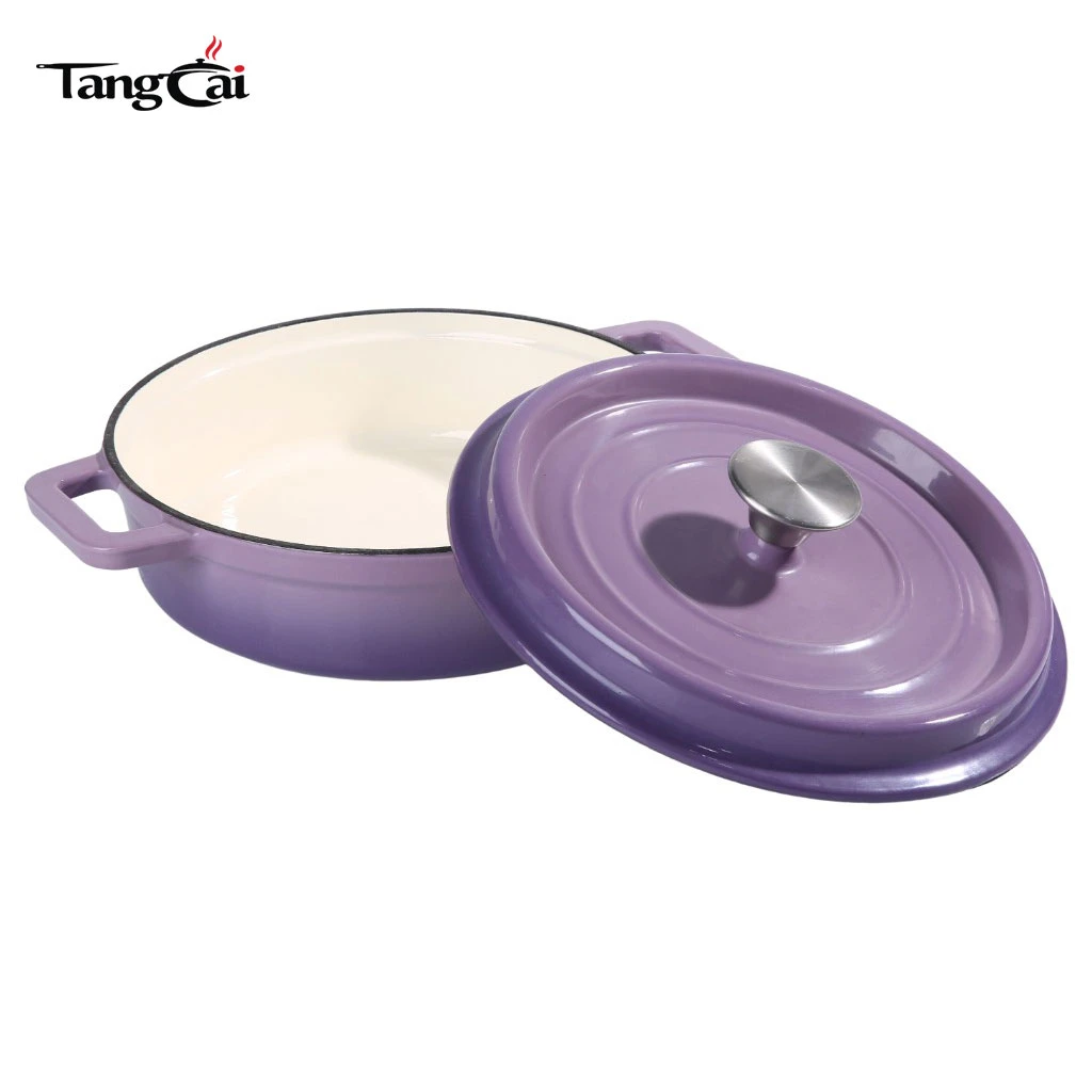 Mini cocotte en fonte &eacute;maill&eacute;e peu profonde violette de 3,5 QT, petite cocotte individuelle Marmite, batterie de cuisine pour fruits de mer en portion individuelle