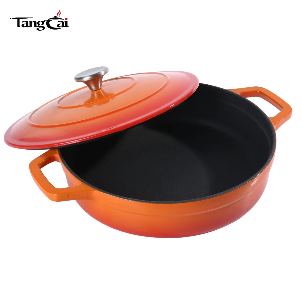 Brassi&egrave;re moderne en fonte &eacute;maill&eacute;e de 5&nbsp;litres, hollandaise peu profonde Four avec couvercle, cocotte &agrave; fruits de mer &agrave; corps large