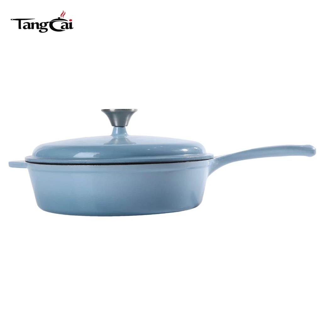 Grande marmite en fonte &eacute;maill&eacute;e bleu ciel de 5,5&nbsp;QT personnalis&eacute;e - Casserole profonde polyvalente avec manche long