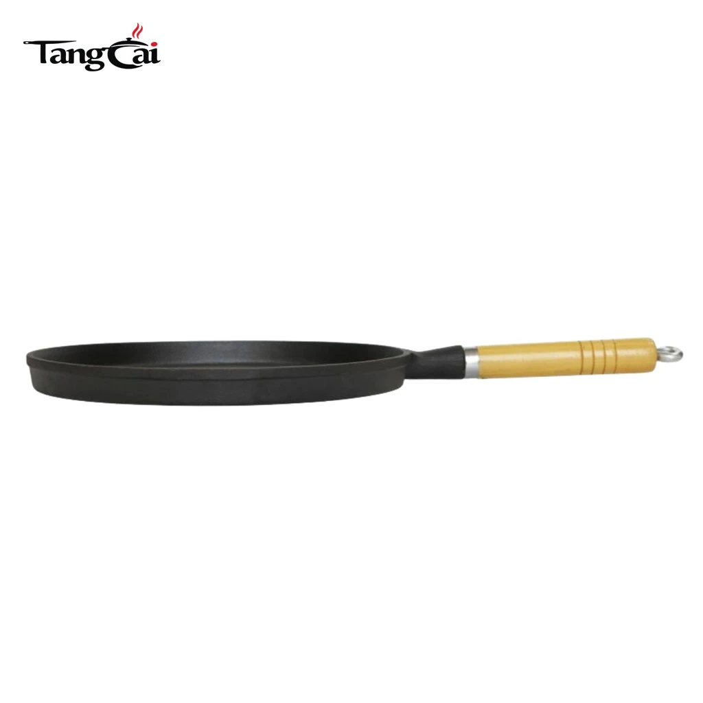 Po&ecirc;le &agrave; frire en fonte Plaque plate antiadh&eacute;sive de 10&nbsp;pouces pour cr&ecirc;pes avec manche en bois