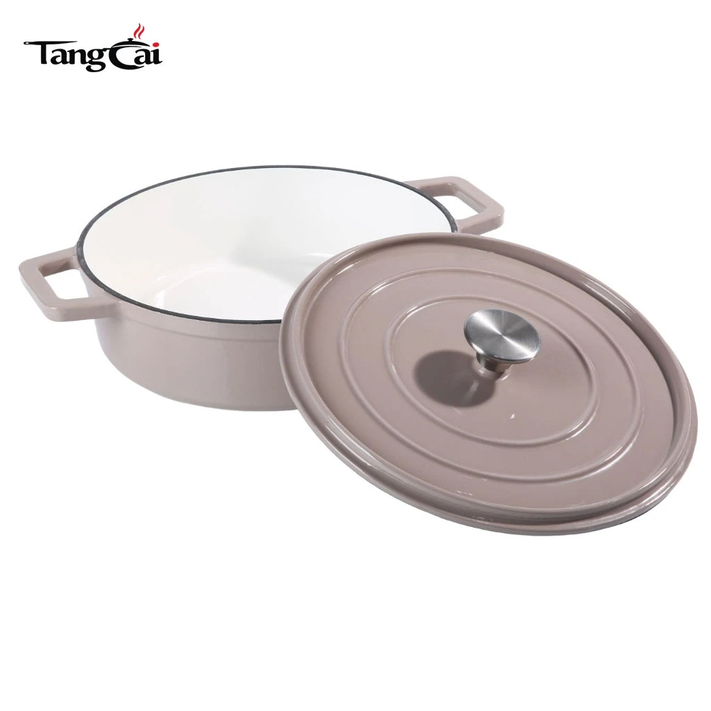 Vente en gros de petite cocotte en fonte &eacute;maill&eacute;e, mini Casserole de fruits de mer avec couvercle plat