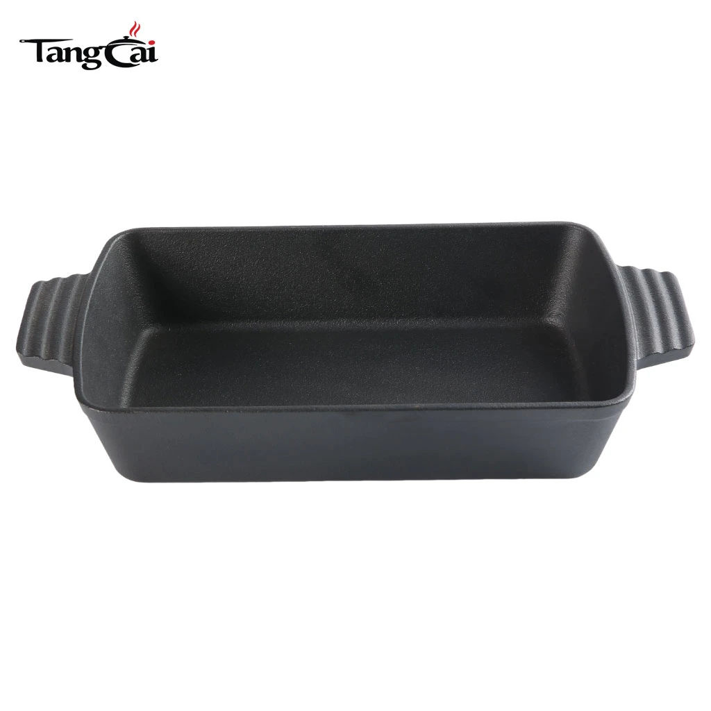 R&ocirc;tissoire en fonte pr&eacute;-assaisonn&eacute;e, plat de cuisson profond rectangulaire pour Casserole, focaccia, lasagne