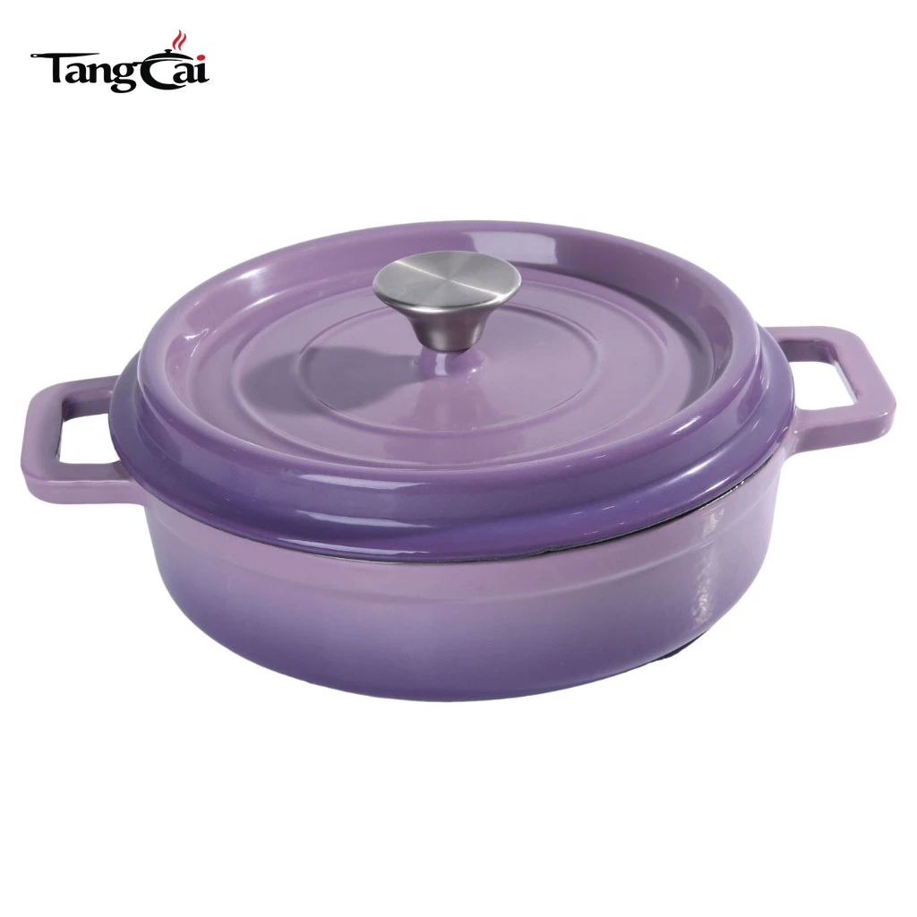 Mini cocotte en fonte &eacute;maill&eacute;e peu profonde violette de 3,5 QT, petite cocotte individuelle Marmite, batterie de cuisine pour fruits de mer en portion individuelle