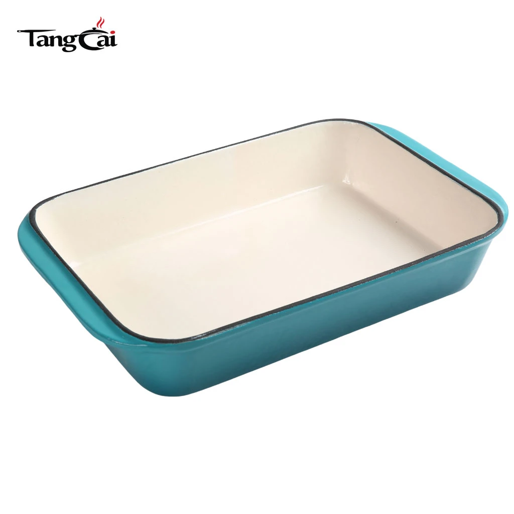 R&ocirc;tissoire en fonte &eacute;maill&eacute;e couleur sarcelle personnalis&eacute;e - Cocotte rectangulaire pour fruits de mer