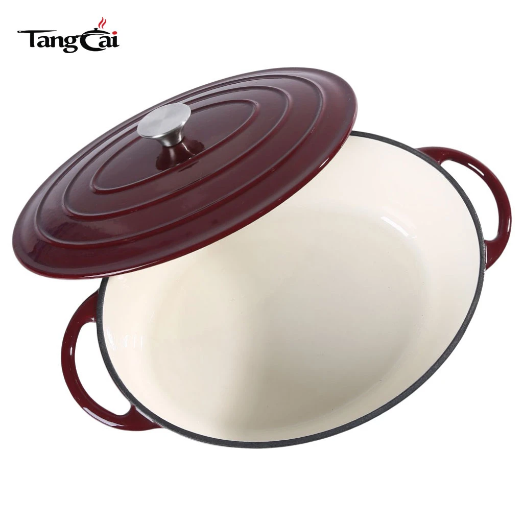 Grand faitout ovale en fonte &eacute;maill&eacute;e de 7&nbsp;litres, cocotte familiale avec poign&eacute;es incurv&eacute;es, ustensiles de cuisine multi-usages utilisables sur toutes les cuisini&egrave;res