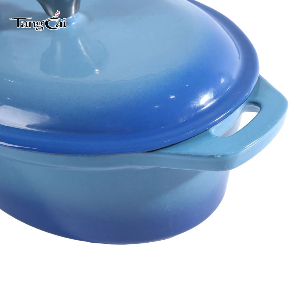 Four hollandais en fonte &eacute;maill&eacute;e de grande capacit&eacute; de forme ovale avec couvercle, cocotte de grande taille pour mijoter lentement
