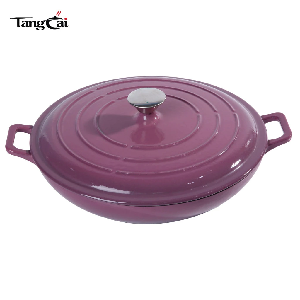 Four hollandaise peu profonde en fonte &eacute;maill&eacute;e violet raisin, cocotte polyvalente pour fruits de mer de 3,8&nbsp;QT