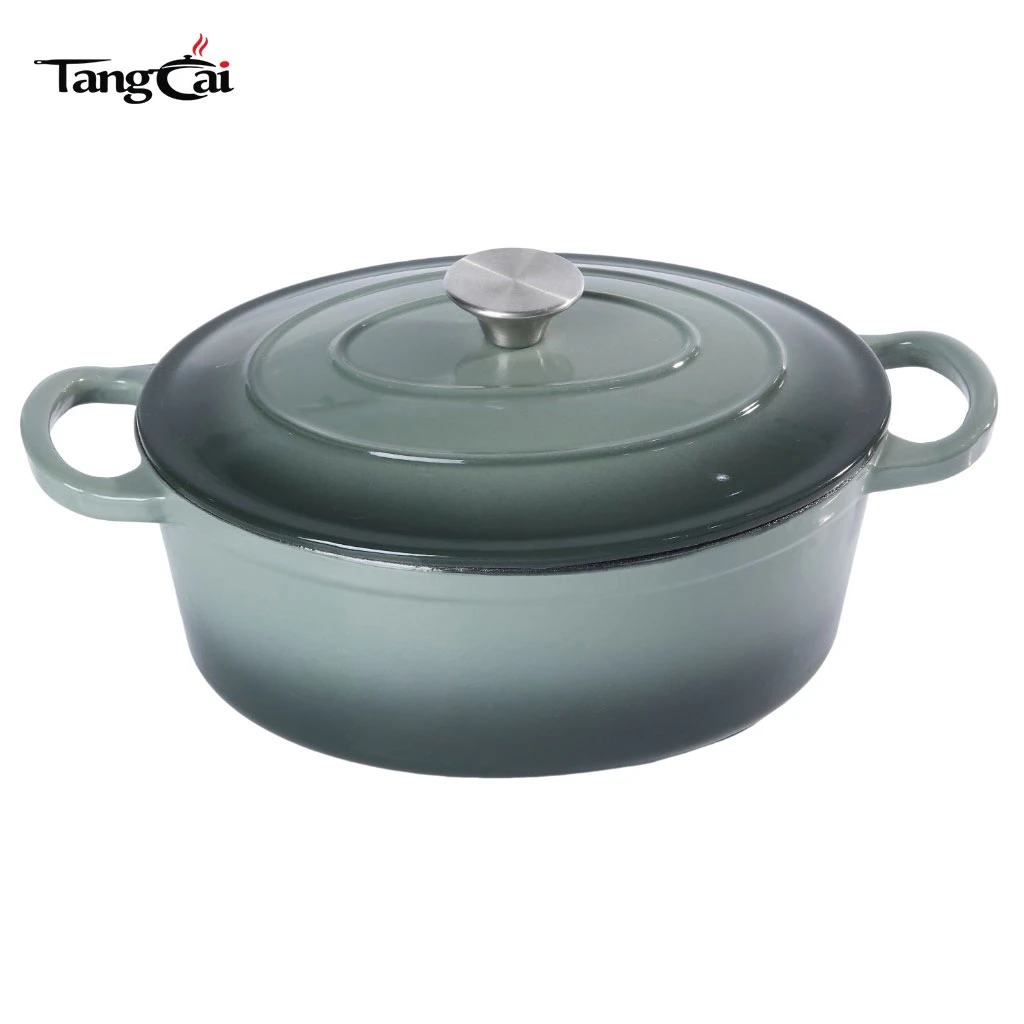 Four hollandaise en fonte &eacute;maill&eacute;e ovale de grande capacit&eacute; de 6,5 QT, marmite robuste de grande taille pour la cuisine familiale