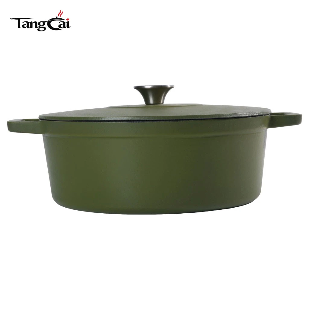 Four hollandaise en fonte &eacute;maill&eacute;e vert fonc&eacute; mat personnalis&eacute; de 6,5&nbsp;QT avec couvercle plat
