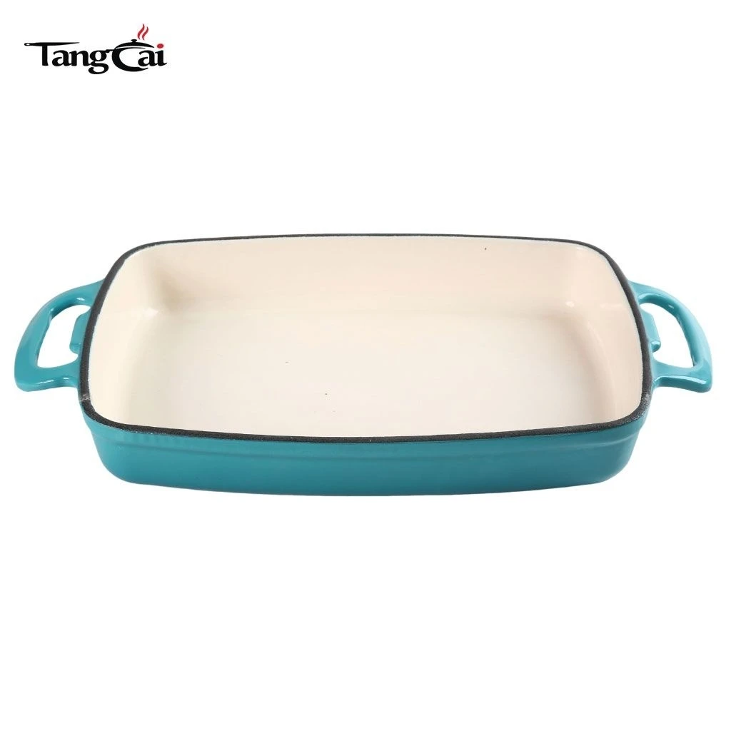 R&ocirc;tissoire en fonte &eacute;maill&eacute;e OEM, cocotte rectangulaire avec boucle creuse Poign&eacute;es