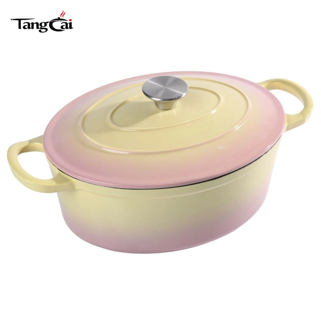 Ustensile de cuisine tout-en-un, faitout ovale en fonte &eacute;maill&eacute;e de 6,5 QT&nbsp;-&nbsp;grande marmite ovale avec couvercle pour la cuisine et la restauration &agrave; domicile